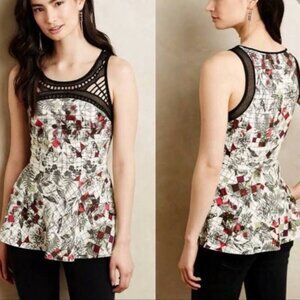 ANTHROPOLOGIE Ranna Gill Dahlia Peplum Top Bird Novelty Print Birds XS Blouse